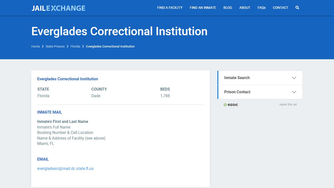 Everglades Correctional Institution Prisoner Search | Visitation, Mail ...